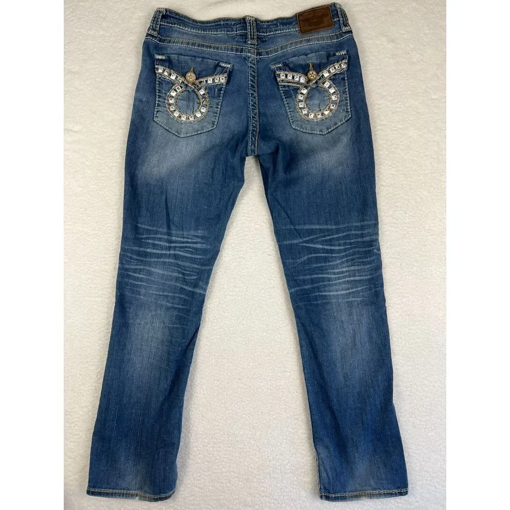 Big Star Women's Jeans 32R Bootcut Rhinestone Pocket‎ Distressed Denim Nina - Picture 3 of 16